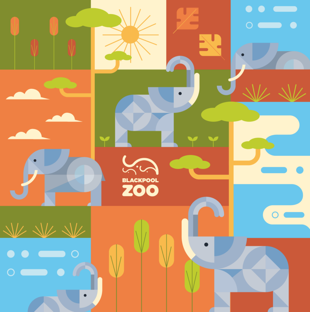 Patrón colorido de elefantes e iconos de la selva