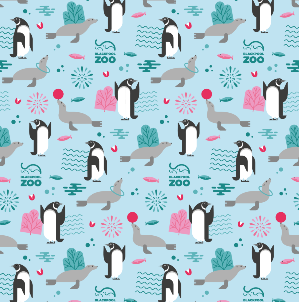 Patrón de pingüinos sobre fondo azul claro