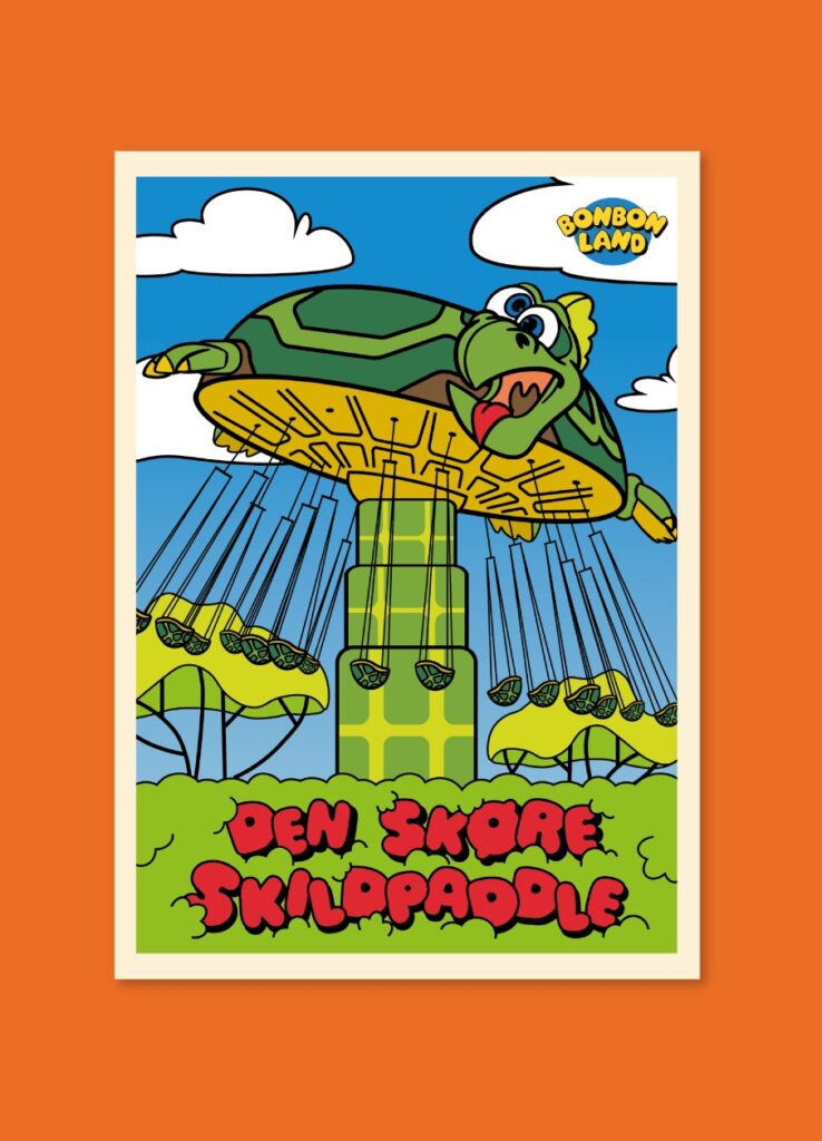 Cartel ilustrado de un personaje sobre fondo naranja