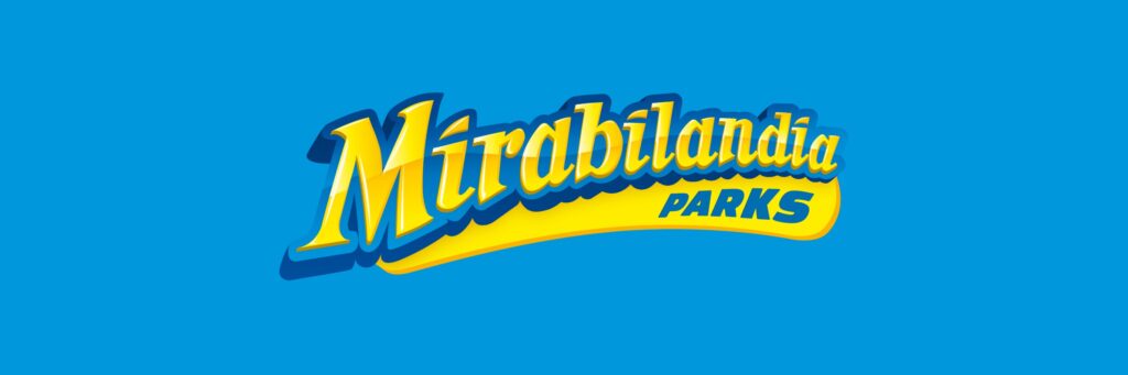 Banner con el logotipo de Mirabilandia Parks sobre fondo azul