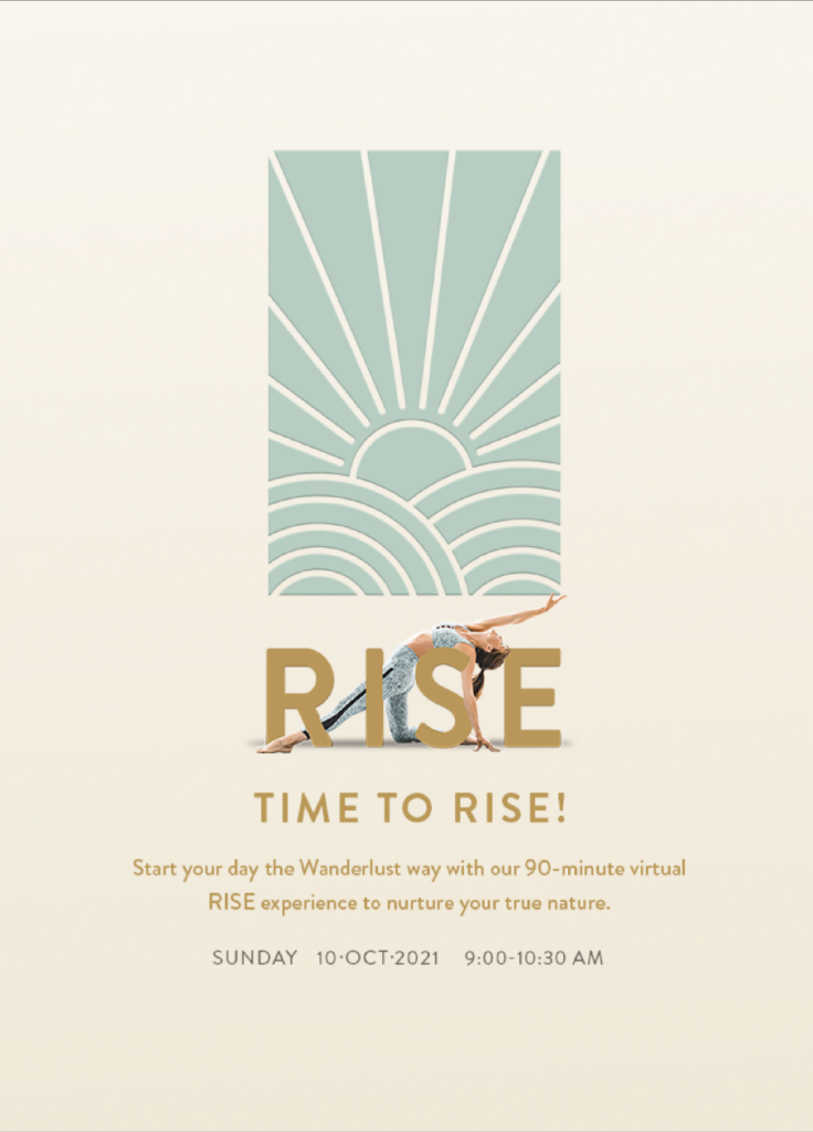 Cartel crema con el logotipo RISE y el eslogan "Time to Rise!"