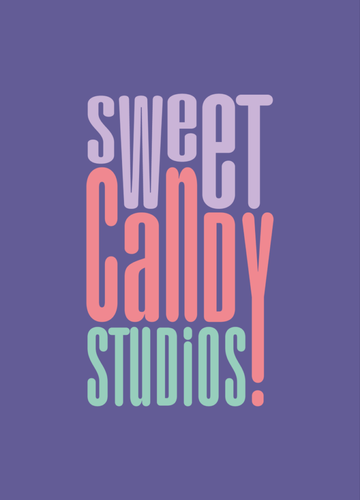 Logotipo "Sweet Candy Studios!" sobre fondo morado