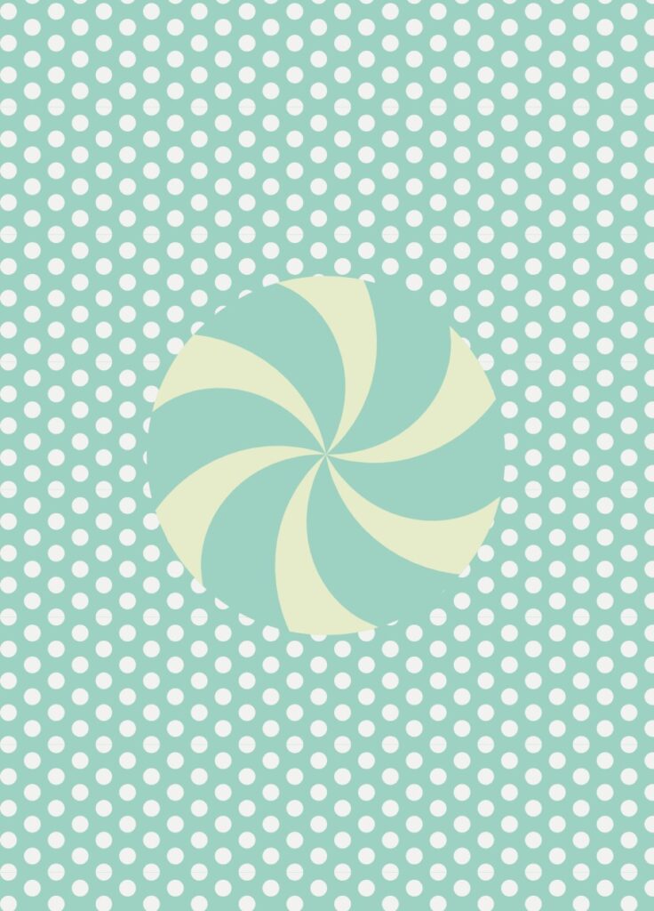 Patrón ilustrado de piruletas en espiral sobre fondo verde menta