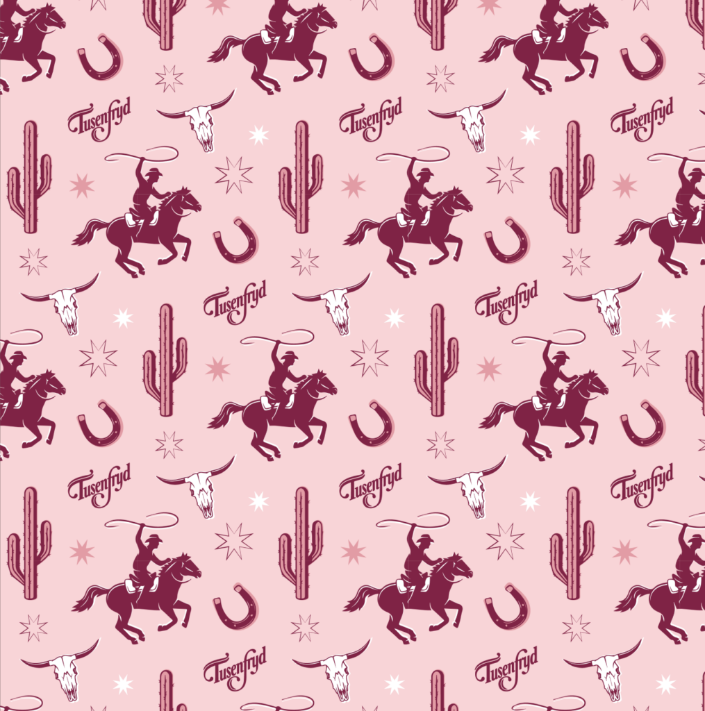 Patrón rosa de caballos y cactus