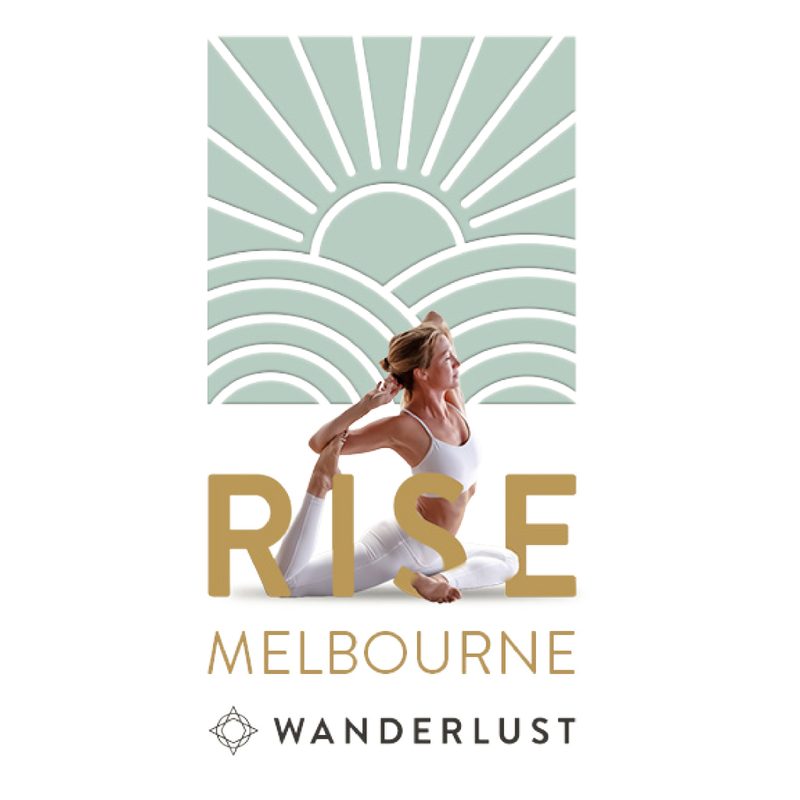 Cartel "Rise Melbourne" de Wanderlust con la ilustración de una bailarina al amanecer