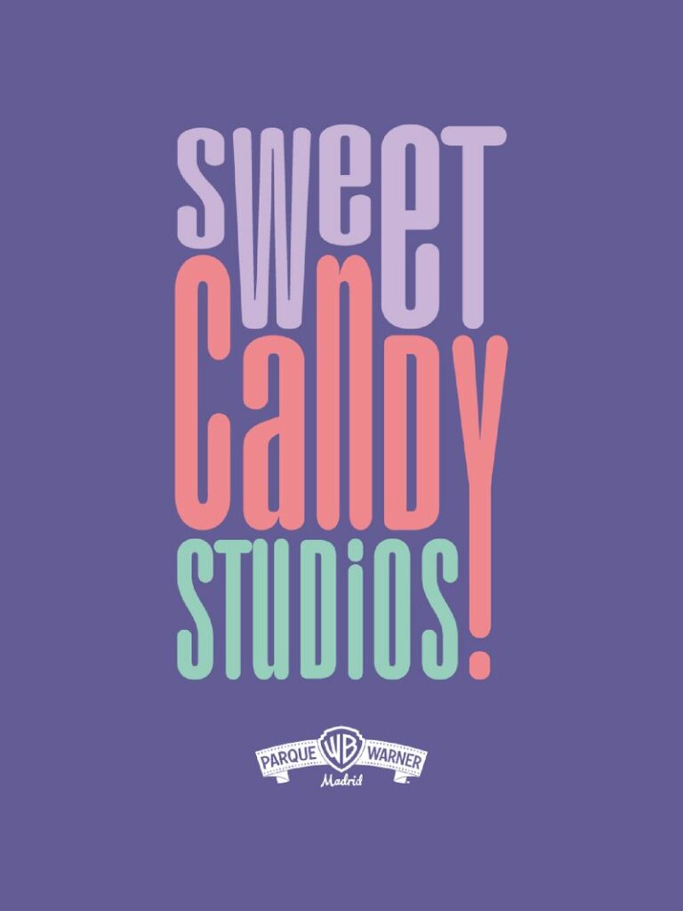 Cartel morado con el logotipo "Sweet Candy Studios"