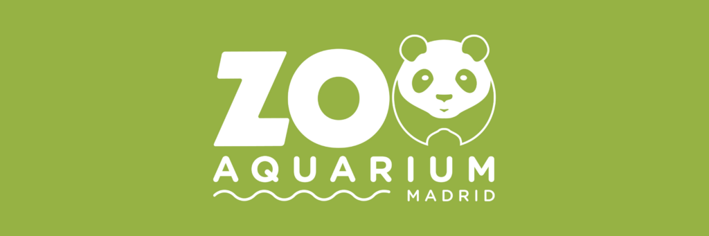 Logotipo de Zoo Aquarium Madrid en blanco sobre fondo verde