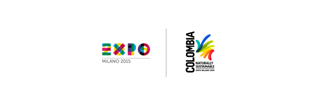 Logotipo "EXPO MILANO 2015" junto al logotipo "COLOMBIA — Naturally Sustainable — Expo Milano 2015", sobre fondo blanco